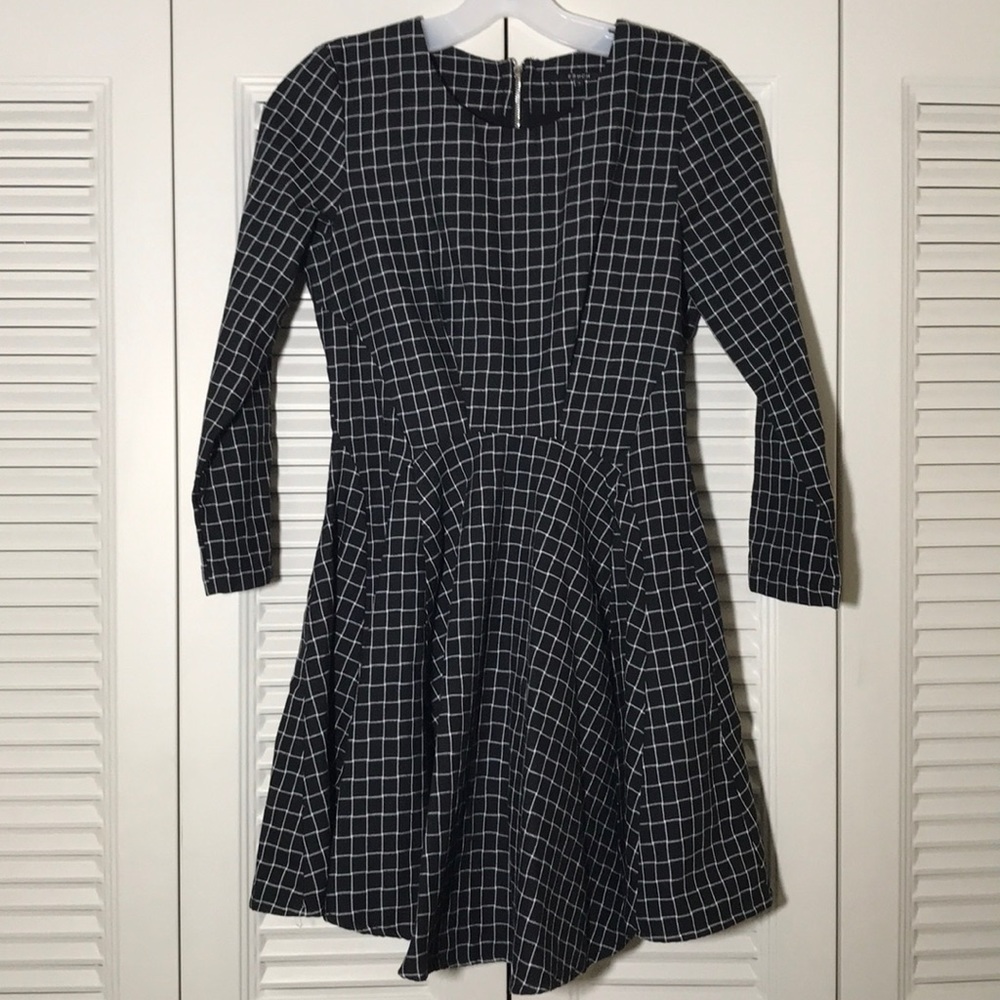 Patterned Fit and Flare Long Sleeve Dress